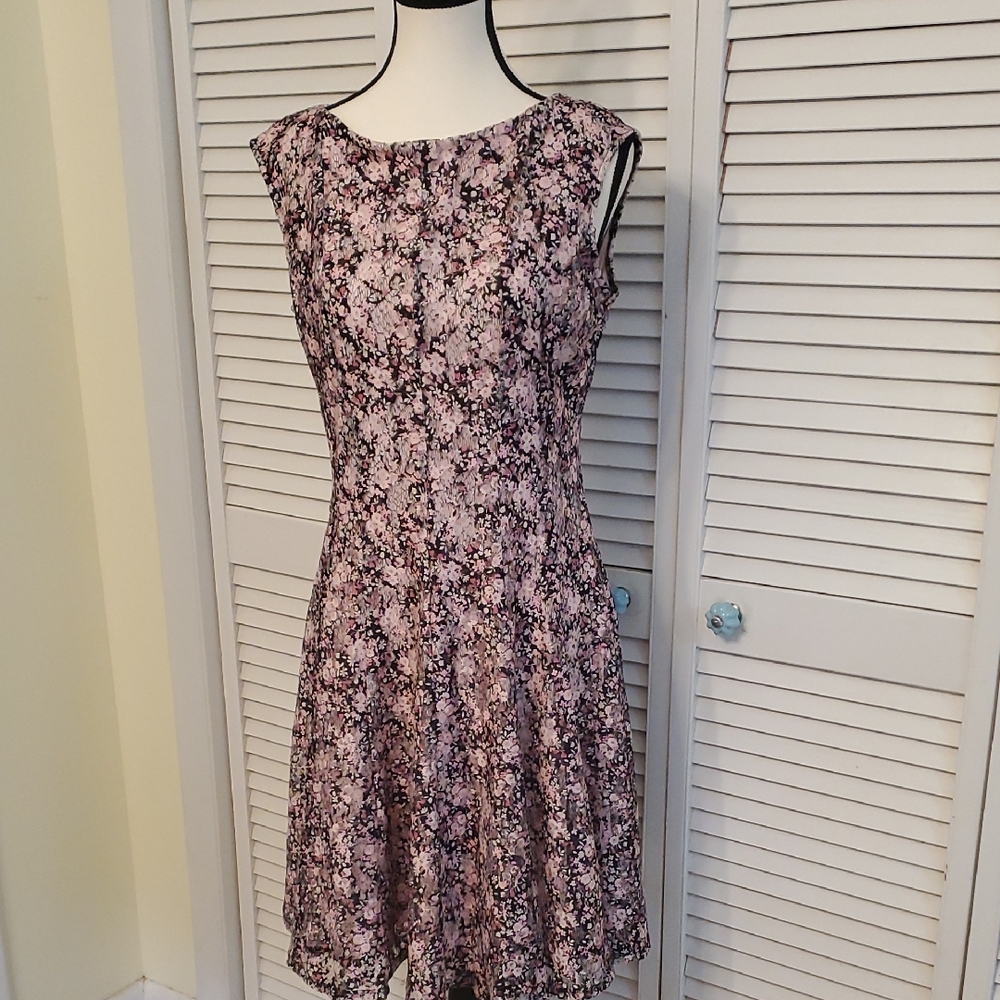 Julian Taylor Black Lace Overlay Romantic Floral Sleeveless Dress, Size 10